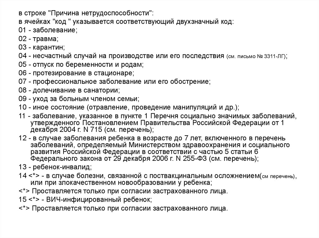 Коды причин нетрудоспособности в больничном листе – расшифровка