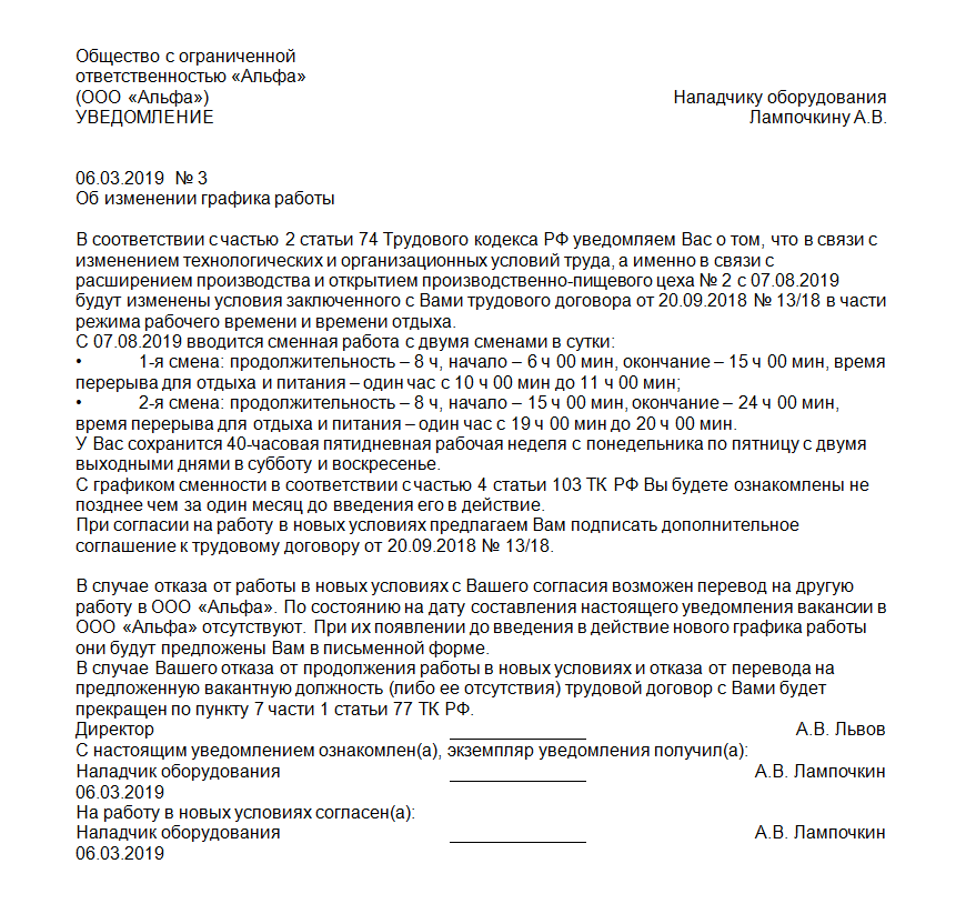 Уведомление об изменении трудовой функции образец. ladyjurnal.ru