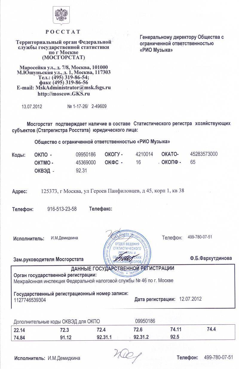 Как получить коды статистики?