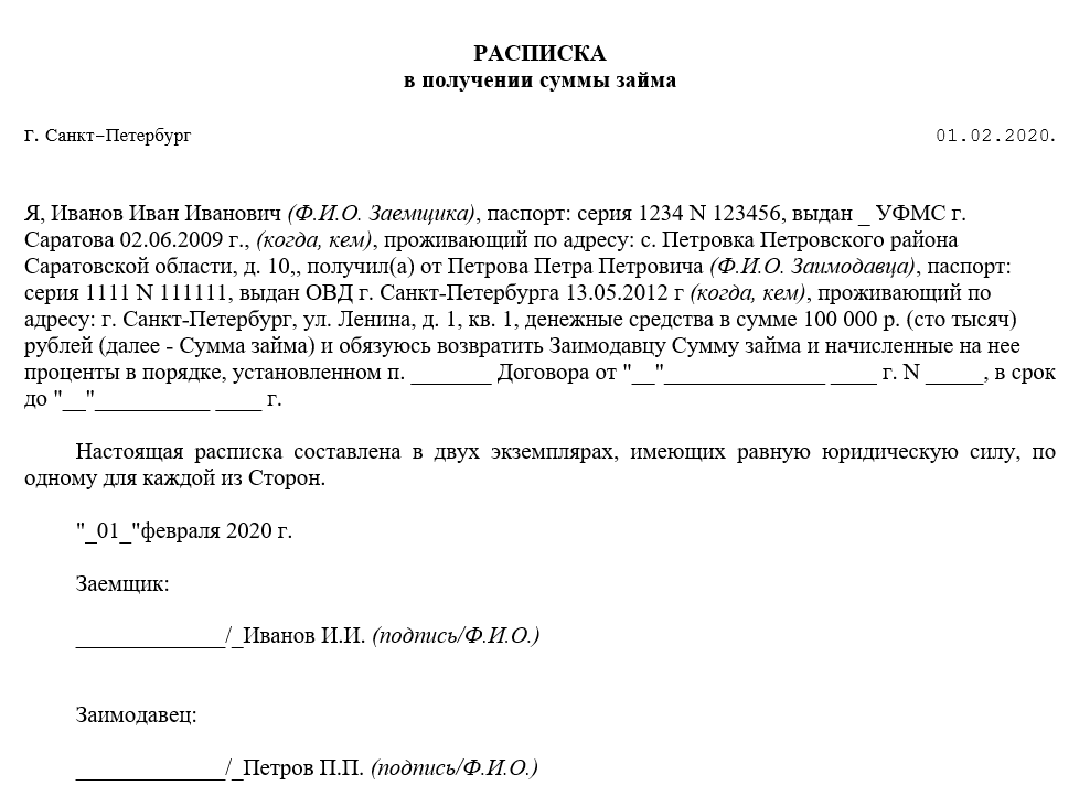 Расписка о получении денежных средств за квартиру - 4 образца