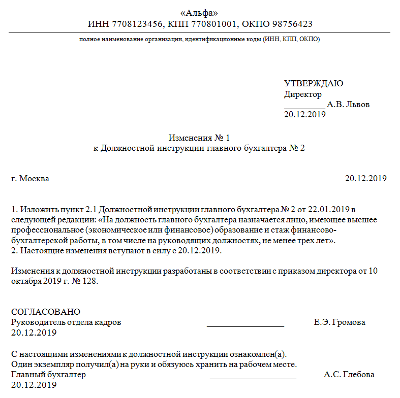 Актуальный образец должностной инструкции по профстандарту