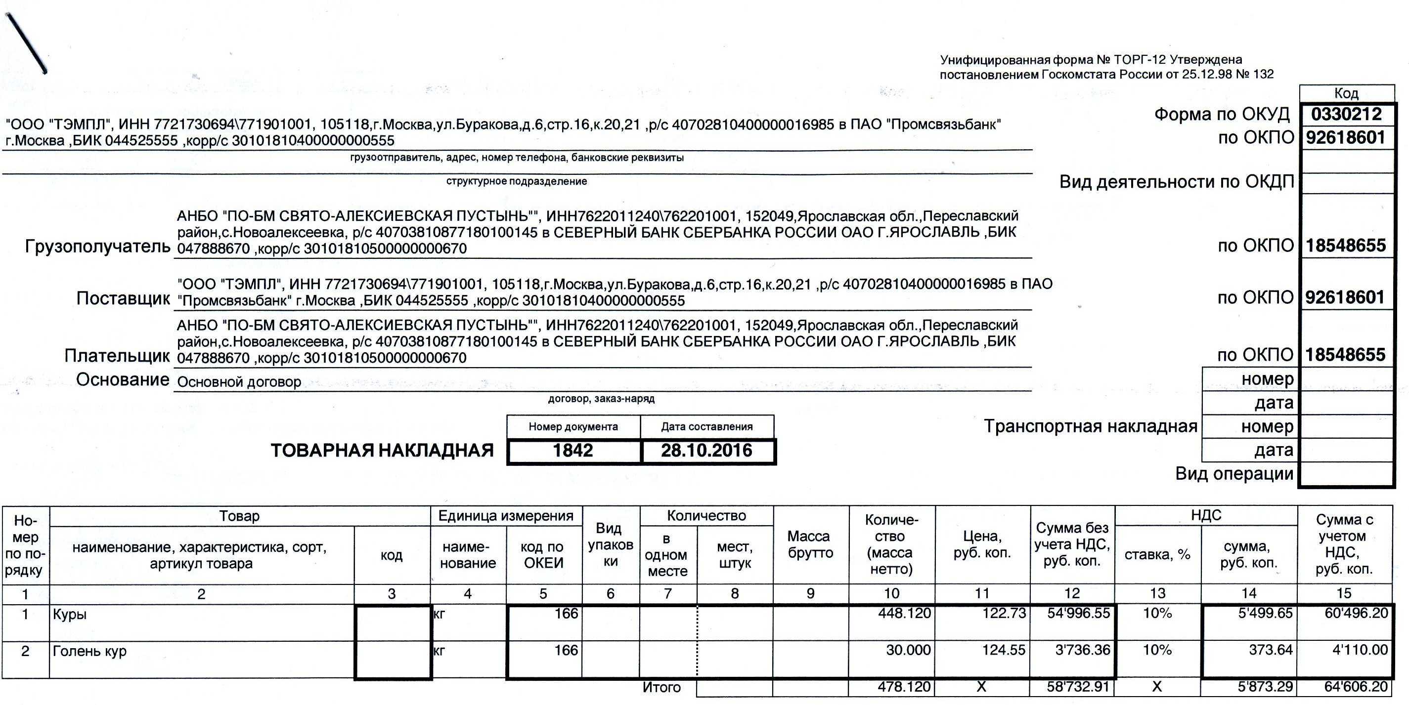 Как составить простую расходную накладную