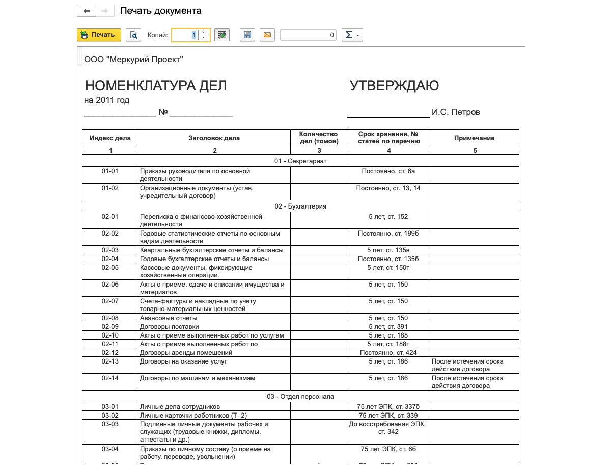 Номенклатура дел отдела кадров на 2021 — 2021 годы — образец