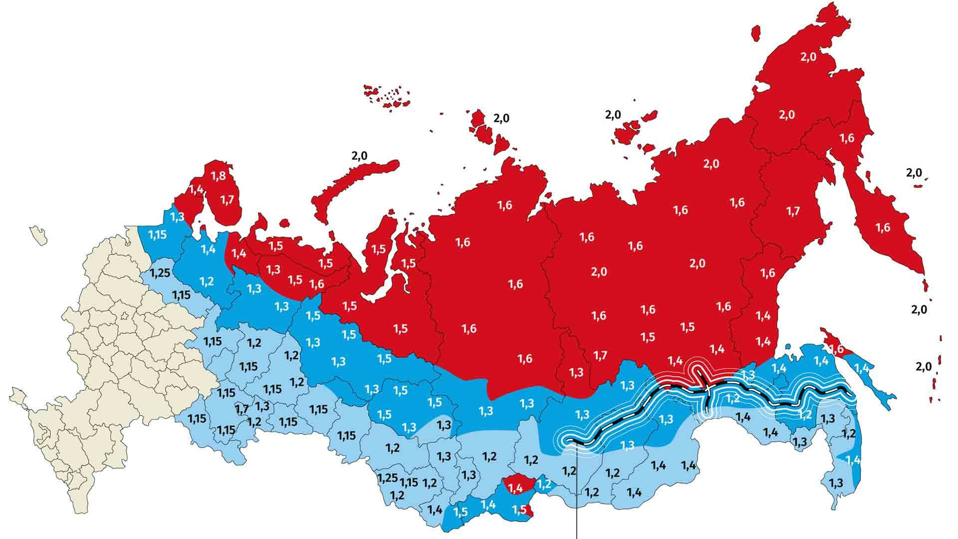 Районный коэффициент по регионам россии в 2024 году