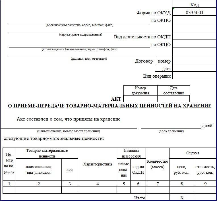 Акт приема-передачи материальных ценностей. образец, бланк 2024 года