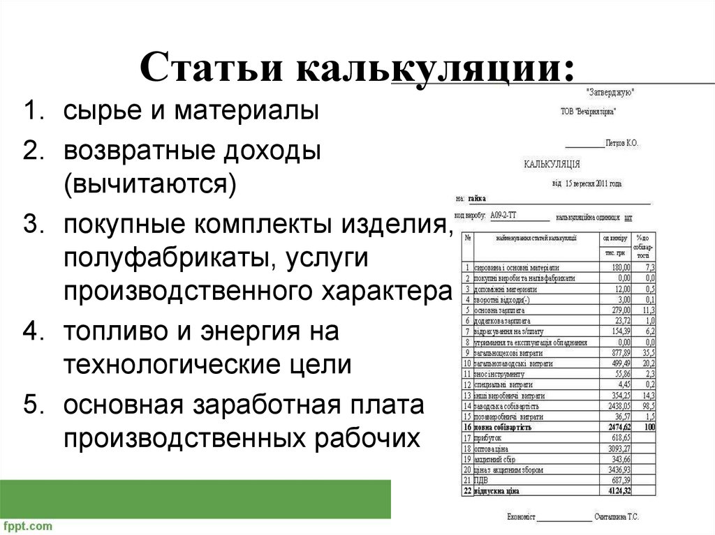 Калькуляция стоимости услуг: образец, пример расчета и анализ - юридический советникъ