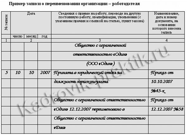 Трудовая книжка — ошибка в наименовании компании