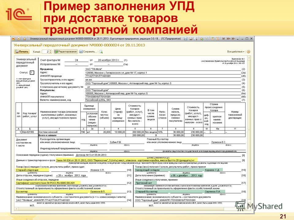 Форма упд и образец заполнения от 2021 года - скачать новый бланк универсального передаточного документа в excel, word, pdf