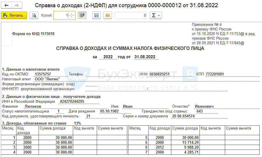 Код 2 в справке 2-ндфл