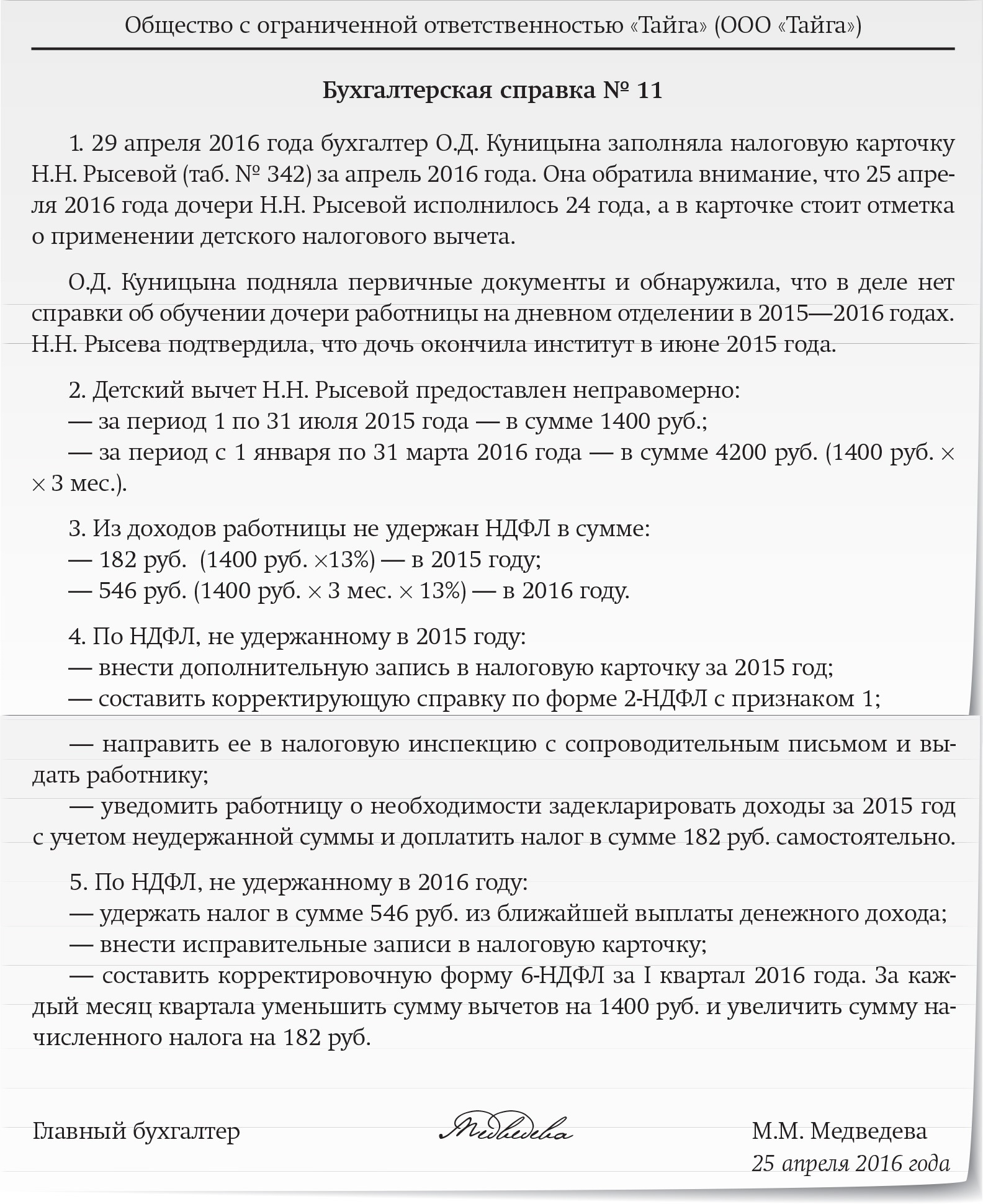 Бухгалтерская справка о списании кредиторской задолженности, образец