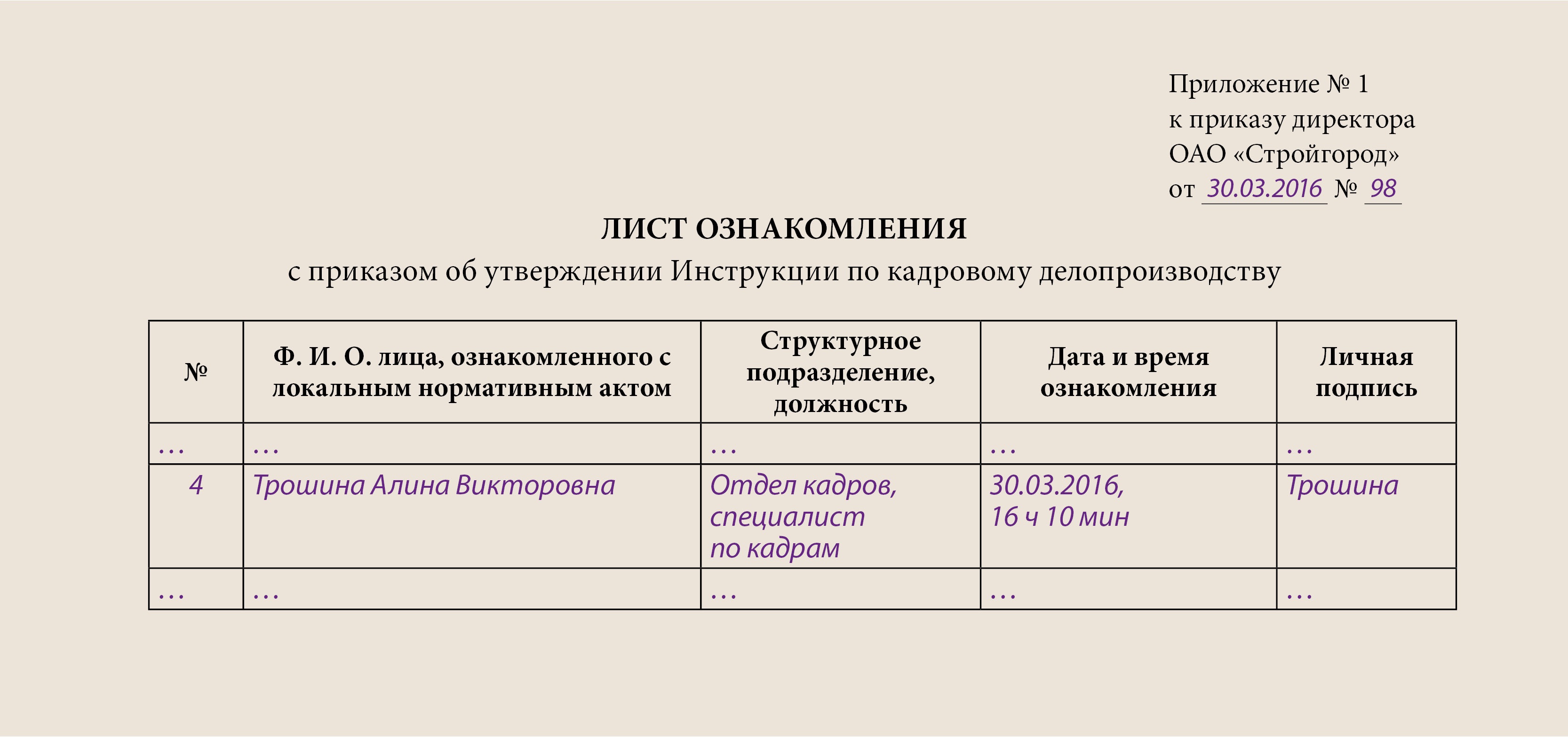 Лист ознакомления с приказом. образец, бланк для заполнения 2024 года