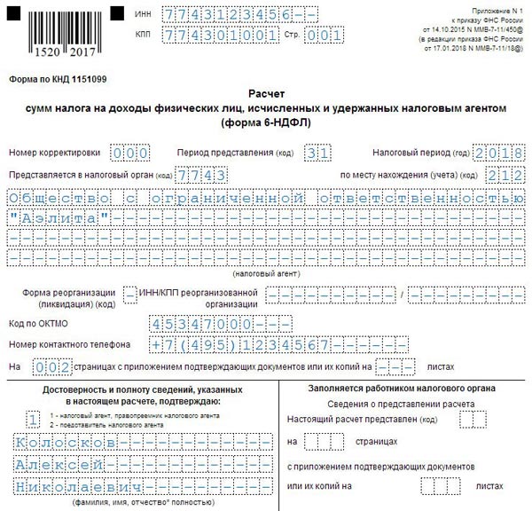 Код периода предоставления 6-ндфл