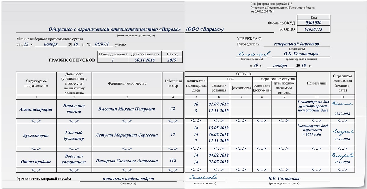 График отпусков