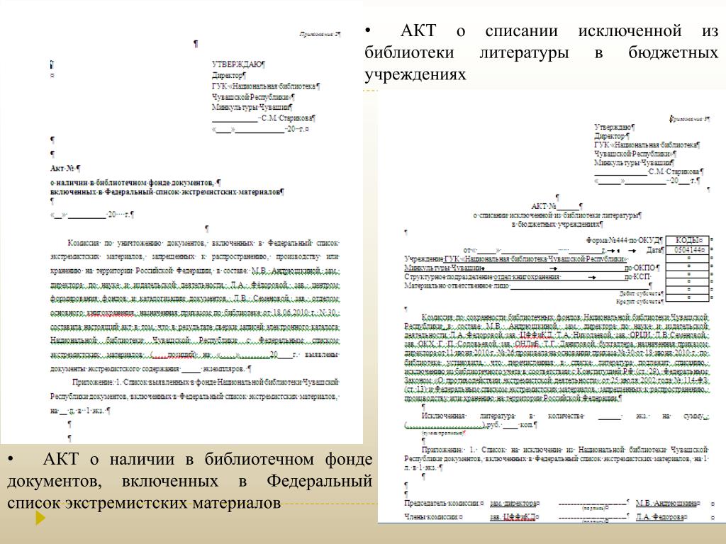 Образец акта о списании исключенных объектов библиотечного фонда бесплатно