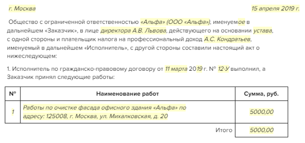 Акт выполненных работ для самозанятых: образец и порядок заполнения в 2024 году | bankstoday