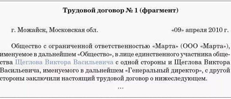 Образец трудового договора с директором ооо - концептуал