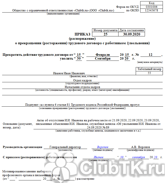Условия и законные основания увольнения за прогулы