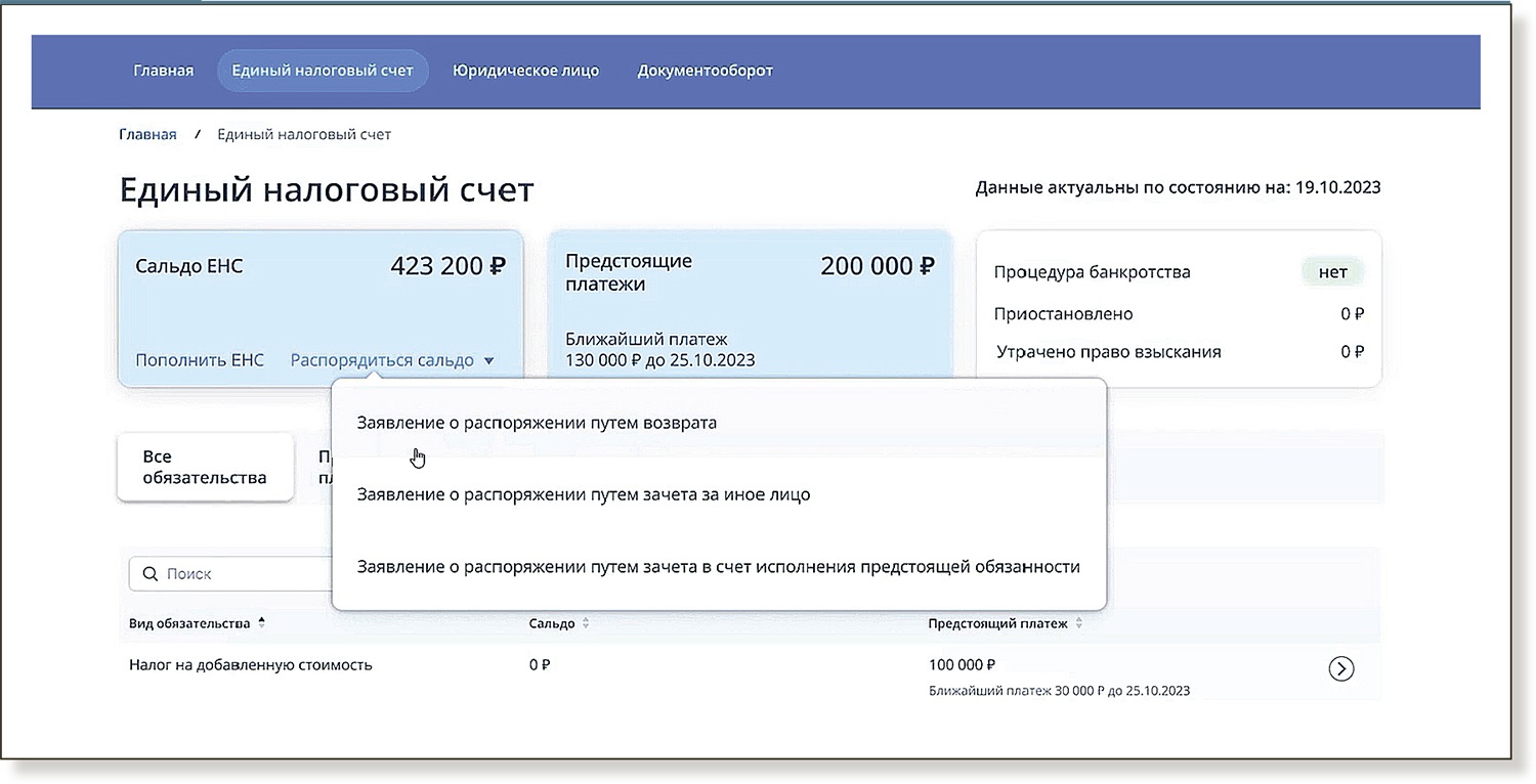 Зачесть переплаченные налоги можно на основании сальдо на енс