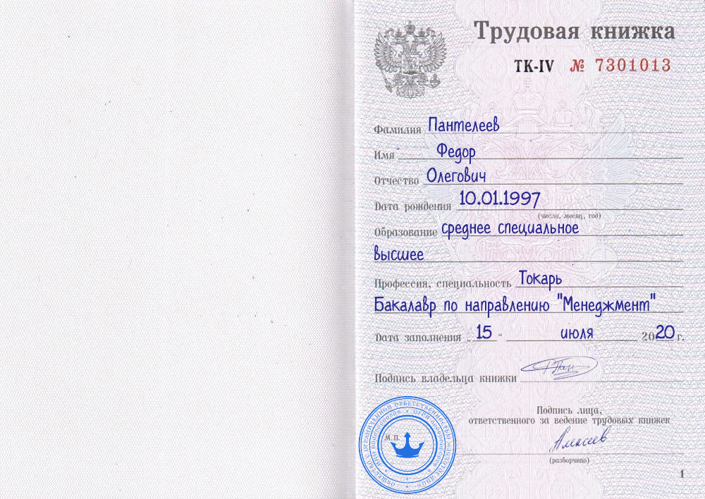 Внесение записей об образовании в трудовую книжку в 2024 году