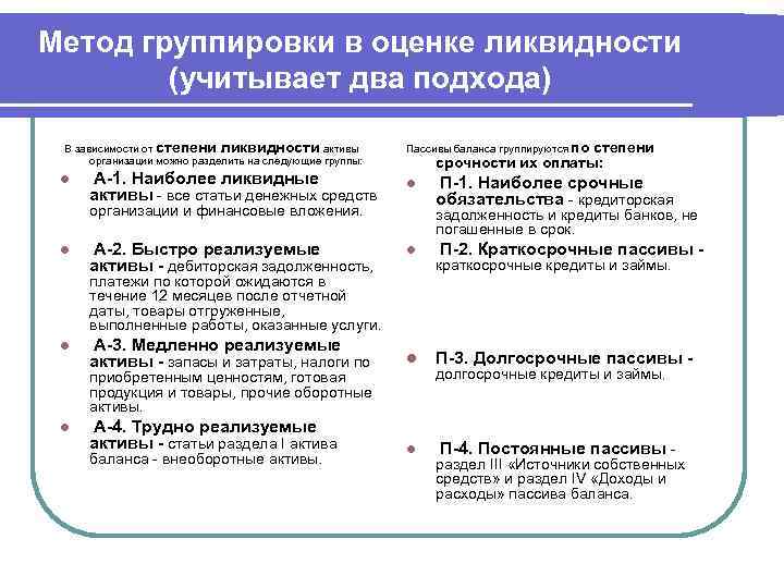 4.2. анализ ликвидности баланса. абсолютные показатели ликвидности. финансово-экономический анализ.