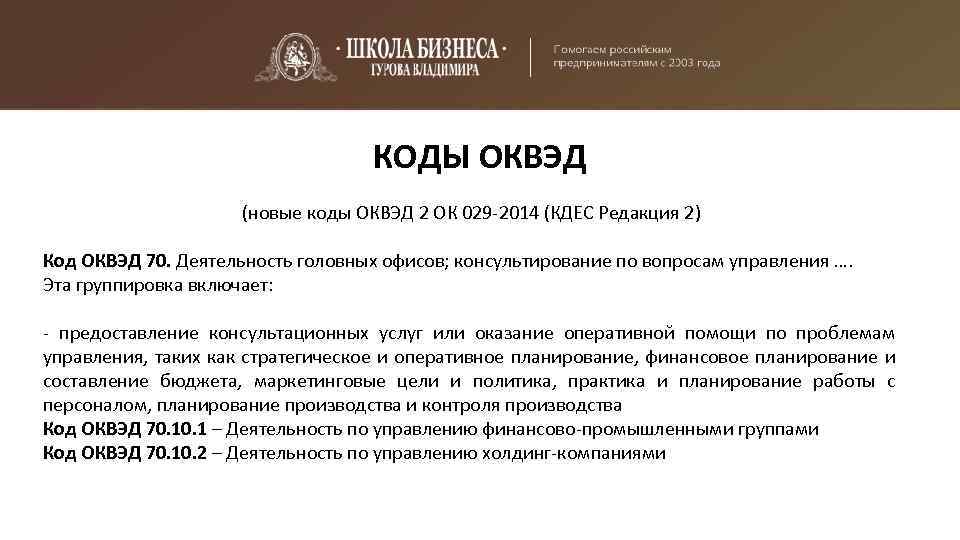 В 2024 году применяйте код ОКВЭД 70 22 если занимаетесь консультированием бизнеса Подробная расшифровка ОКВЭД 70 22 консультирование по вопросам коммерческой деятельности и управления Но будьте внимательны есть услуги которые не входят в код 70 22