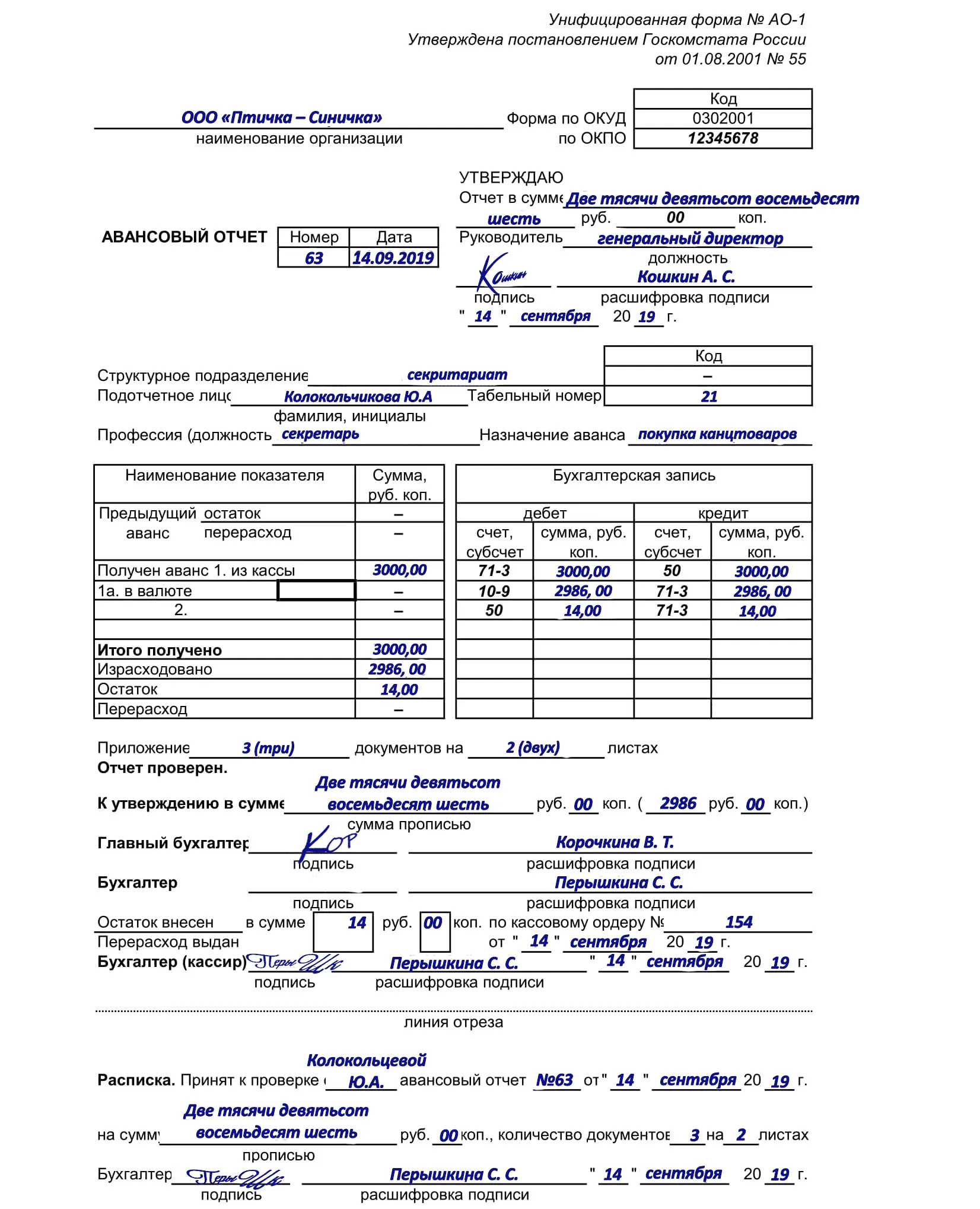 Ао-1. авансовый отчет - куб