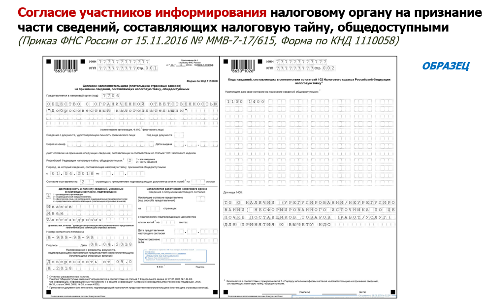 Согласие на признание сведений составляющих налоговую тайну в 2021 и 2021 году