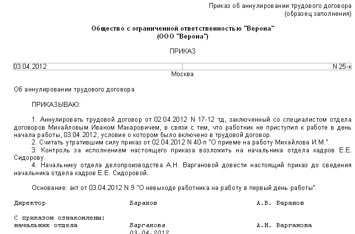 Отзыв заявления об увольнении по собственному желанию