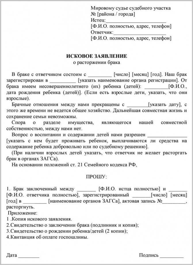 Как развестись с детьми через суд, какой порядок действий, какие документы нужны, образец заявления