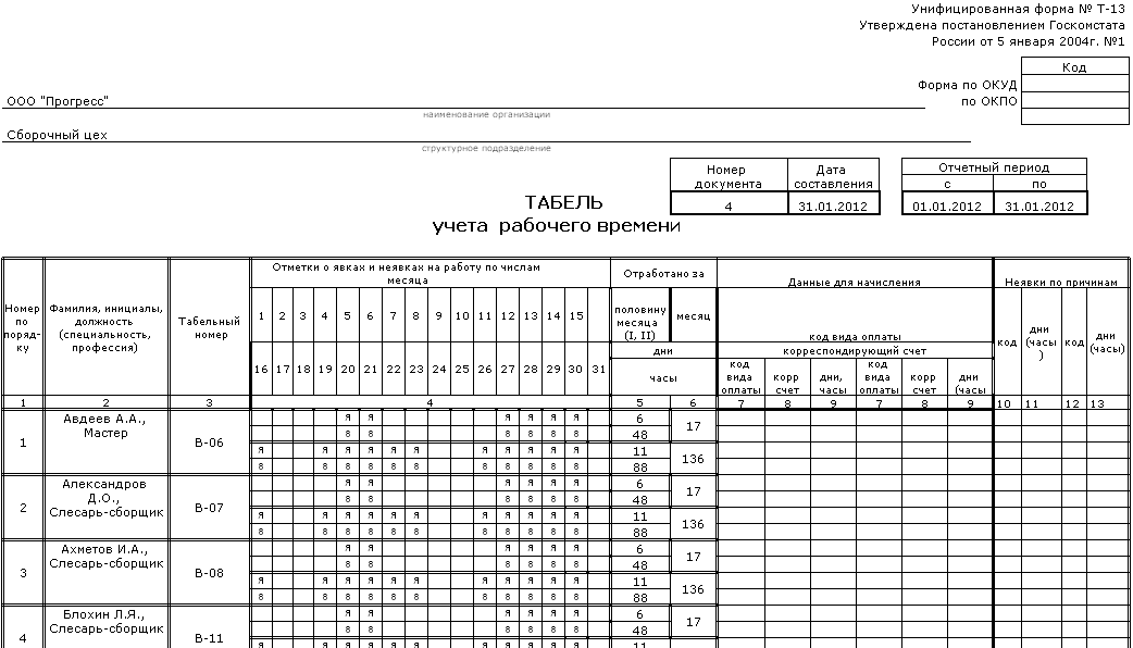Скачать бесплатно табель учета рабочего времени на 2023 год